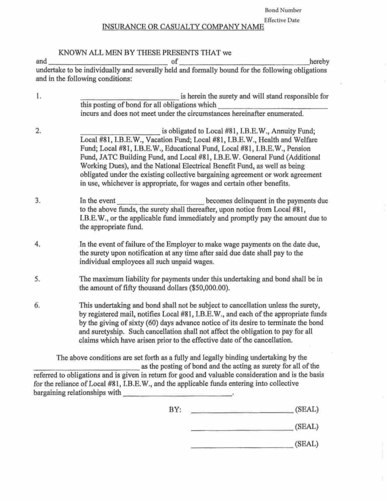 Pennsylvania Wage and Welfare Bond Form