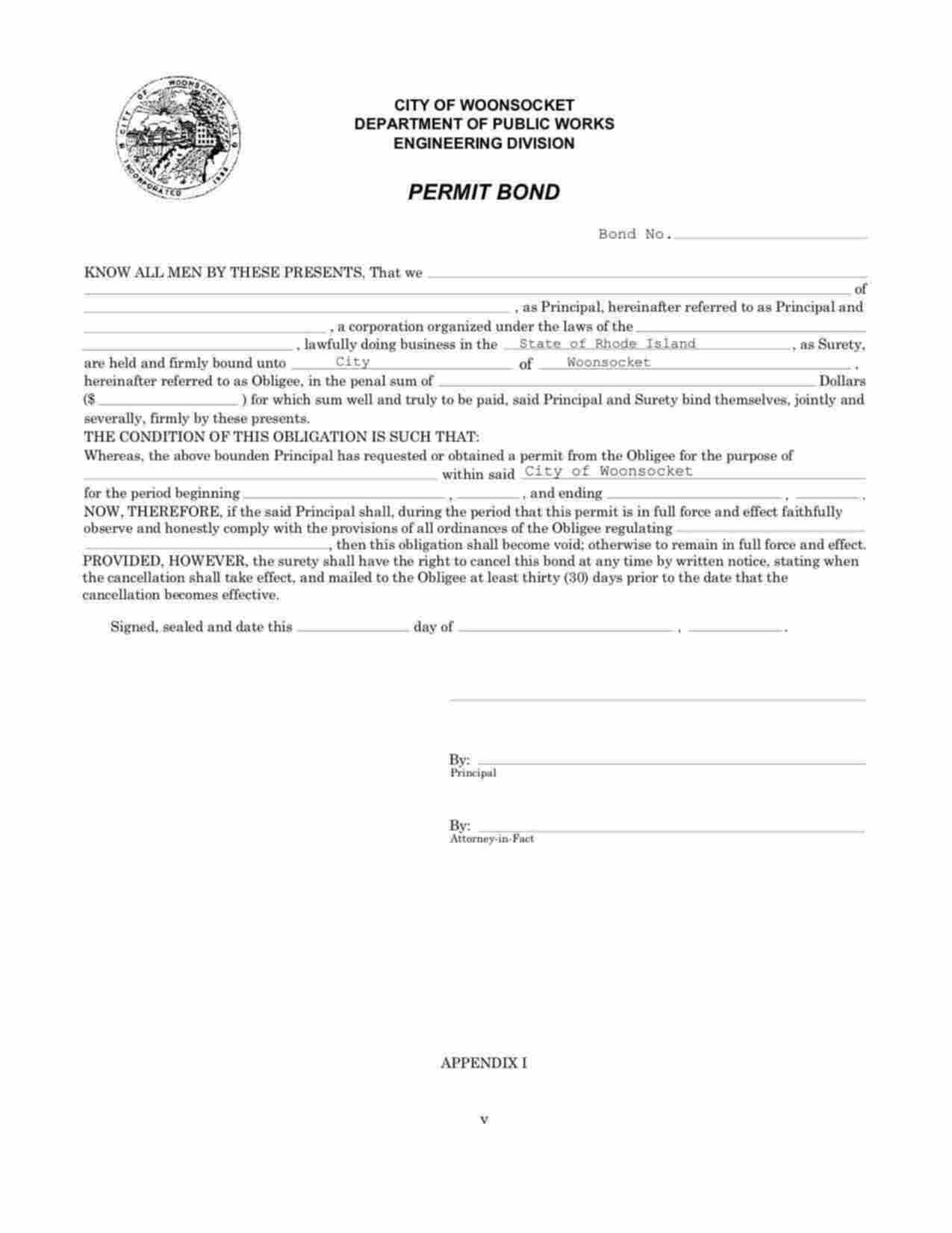 Rhode Island Permit Bond Form