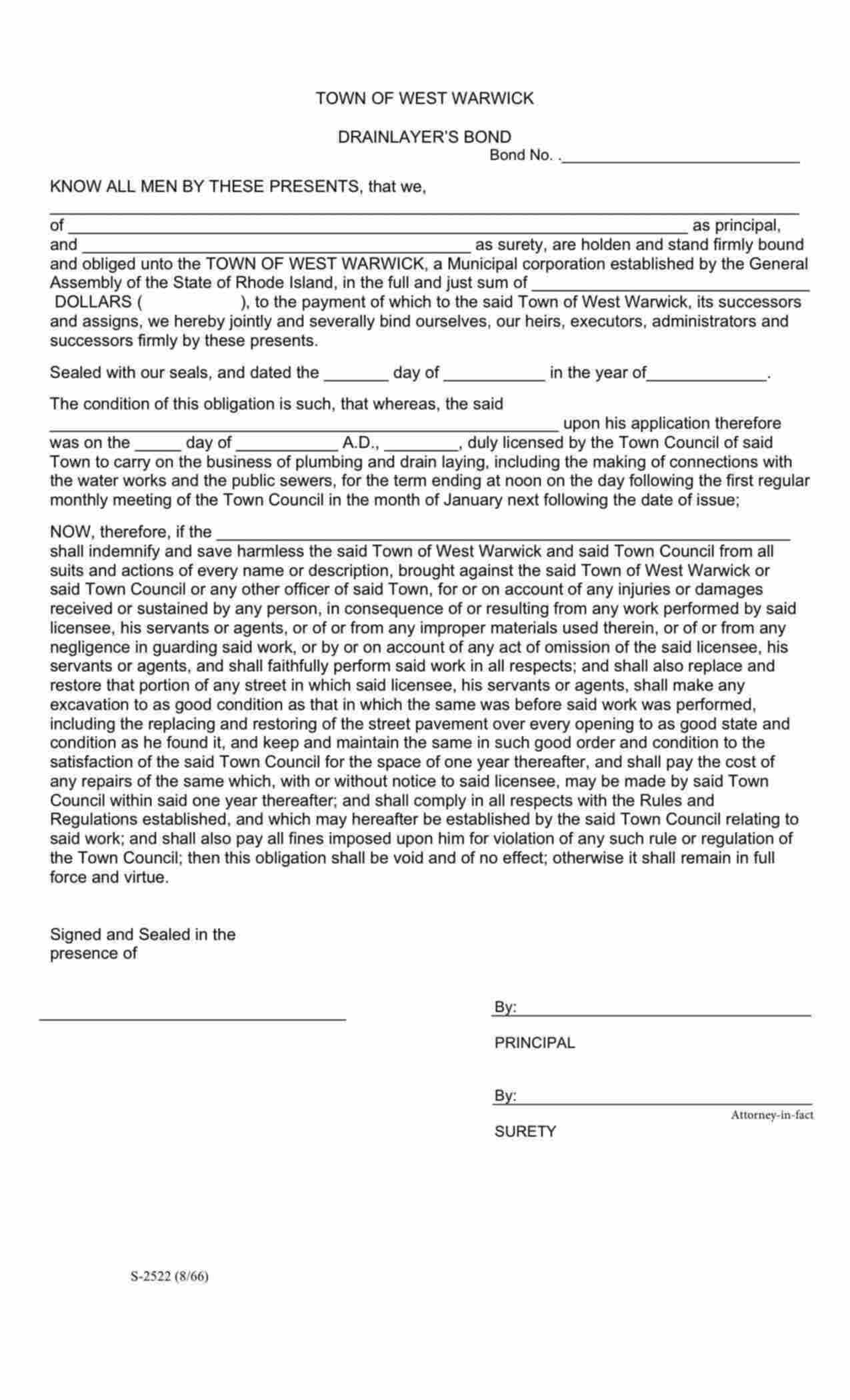 Rhode Island Drainlayer Bond Form