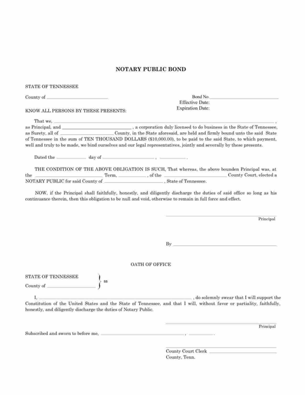 Tennessee Notary Public Bond Form