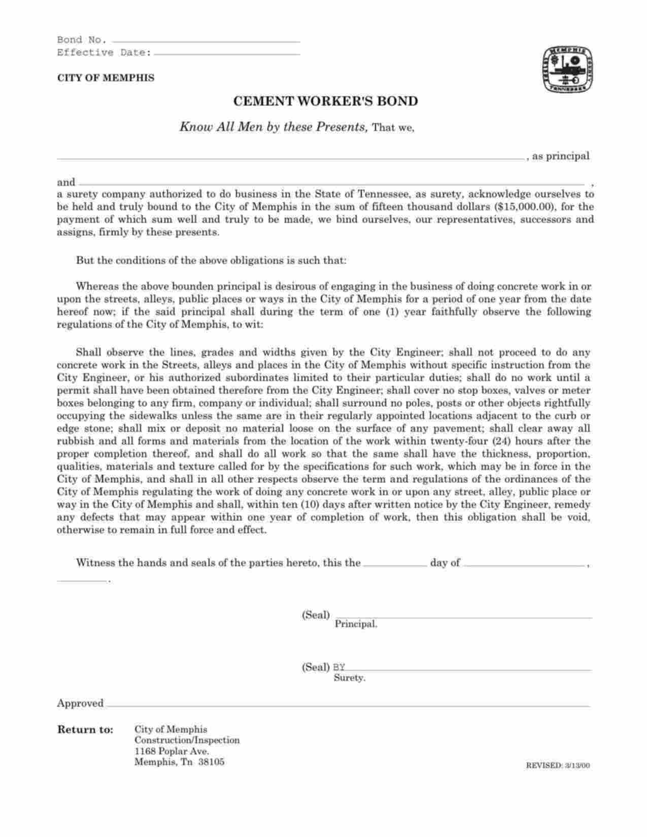 Tennessee Cement Workers Bond Form