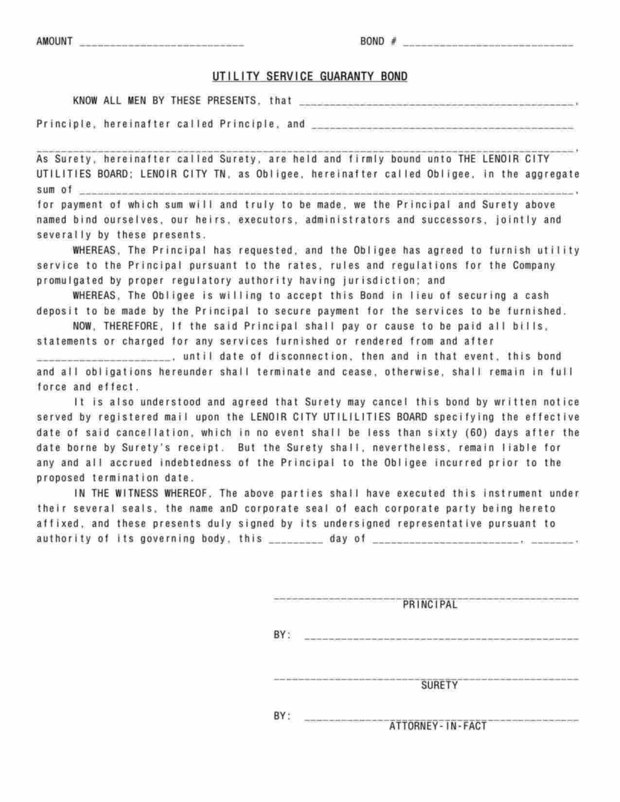 Tennessee Utility Deposit Bond Form