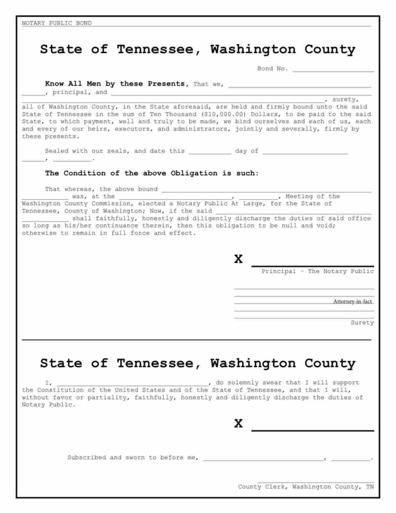 Tennessee Notary Public Bond Form