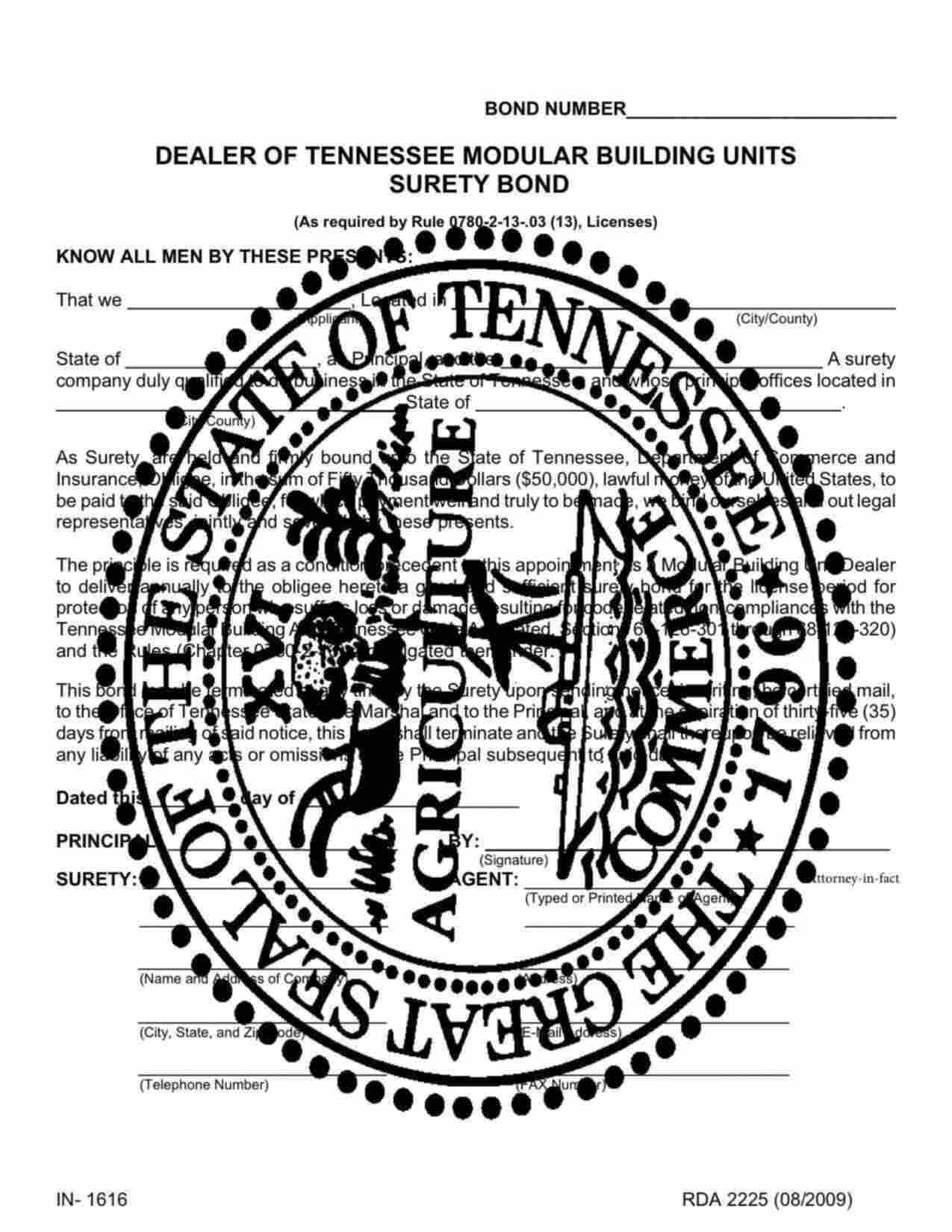 Tennessee Dealer of Modular Building Units Bond Form