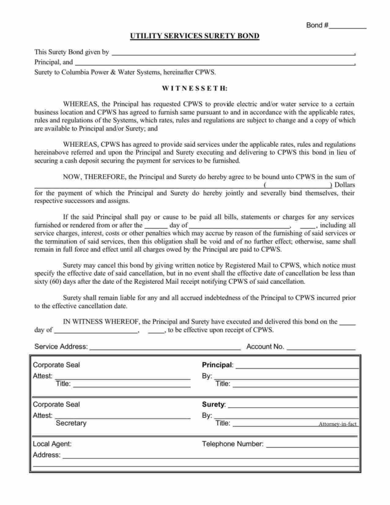 Tennessee Utility Deposit Bond Form