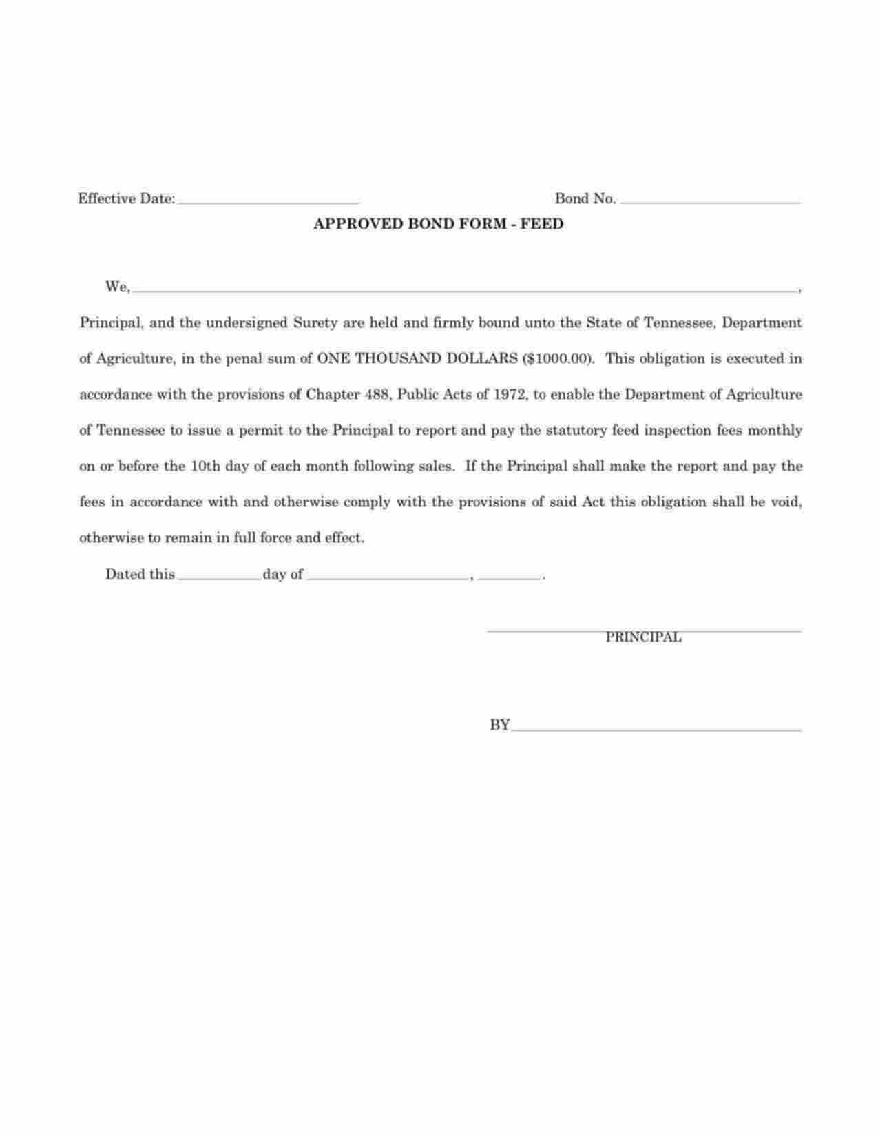 Tennessee Feed Dealer Bond Form