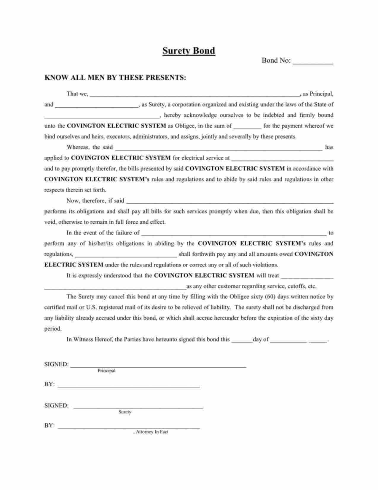 Tennessee Utility Deposit Bond Form