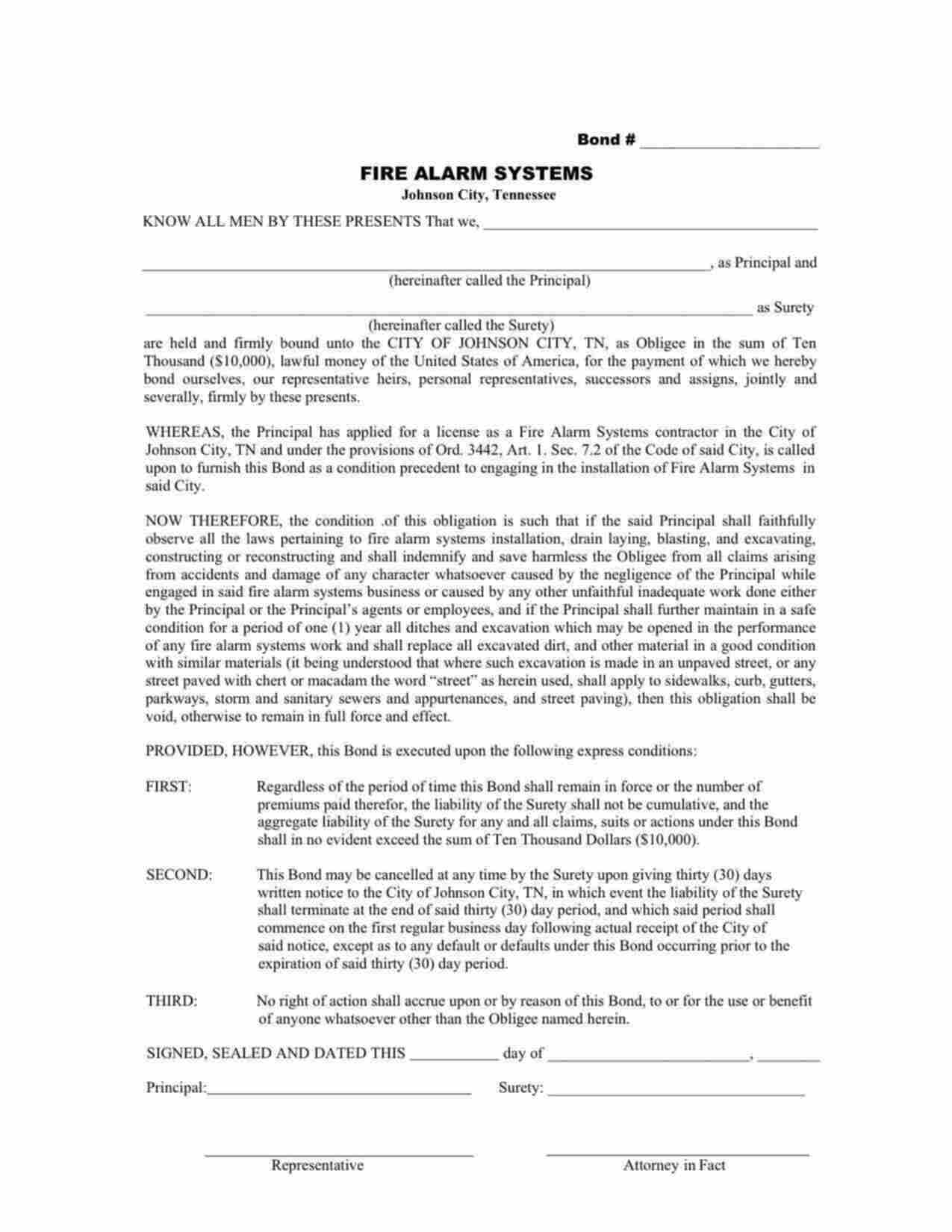 Tennessee Fire Alarm Systems Bond Form