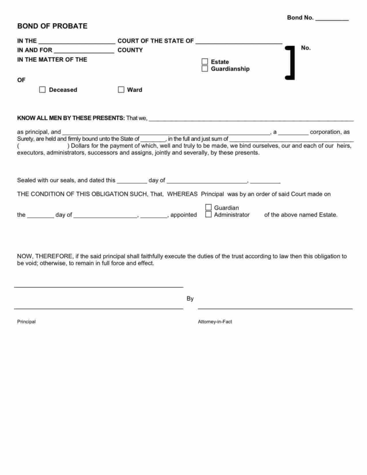 Tennessee Administrator/Executor Bond Form