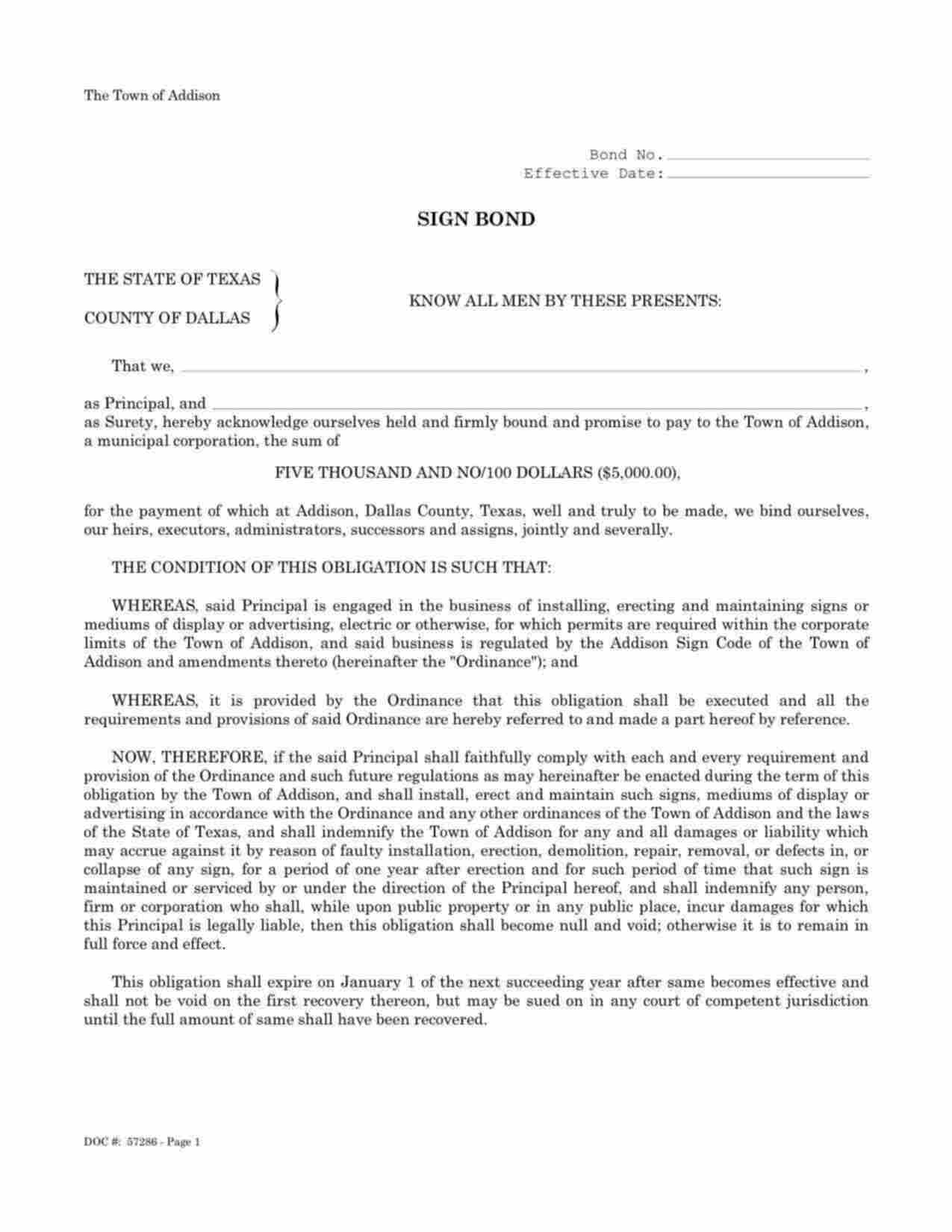 Texas Sign Contractor Bond Form