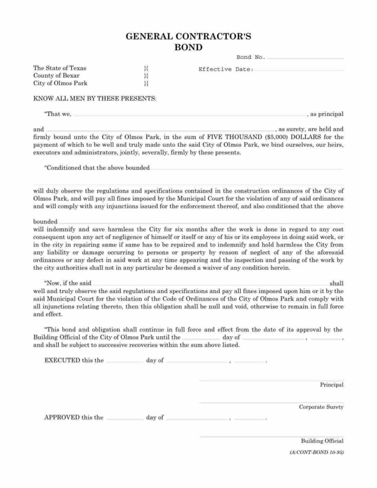 Texas General Contractor Bond Form