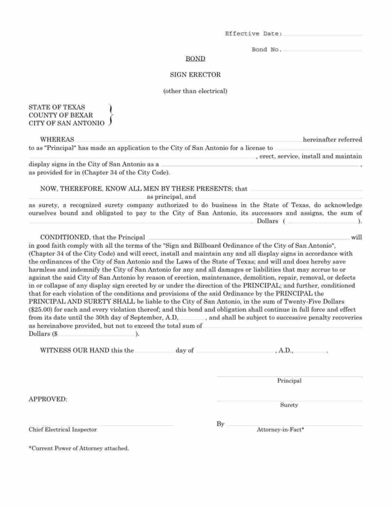 Texas Sign Erector Bond Form