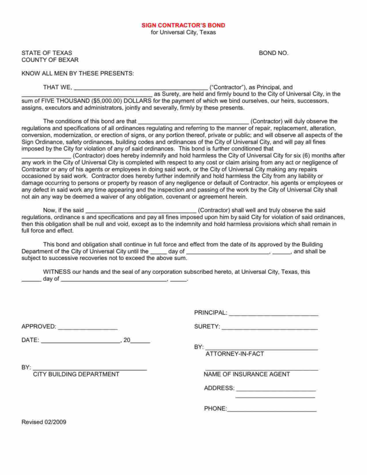 Texas General Contractor Bond Form