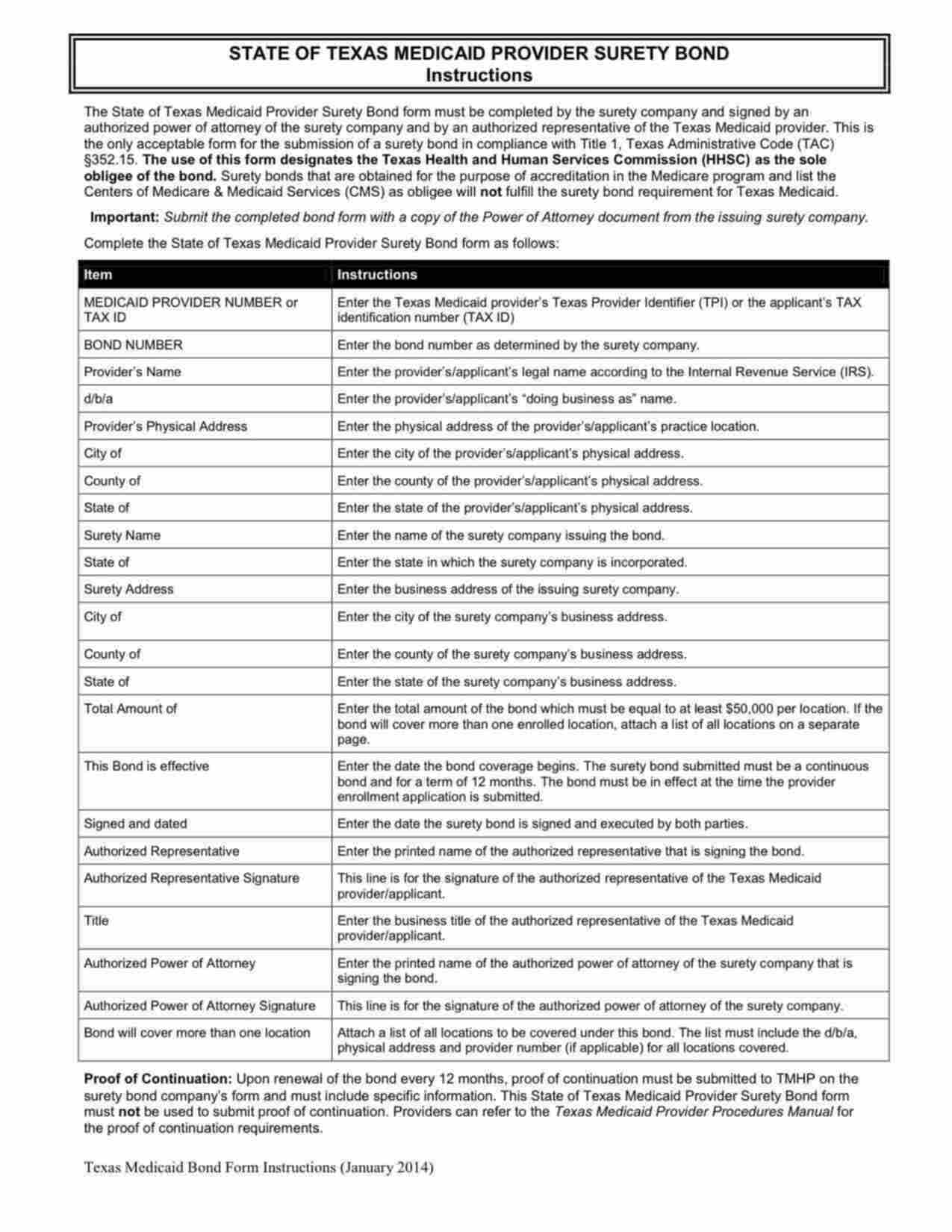 Texas Medicaid Provider Bond Form