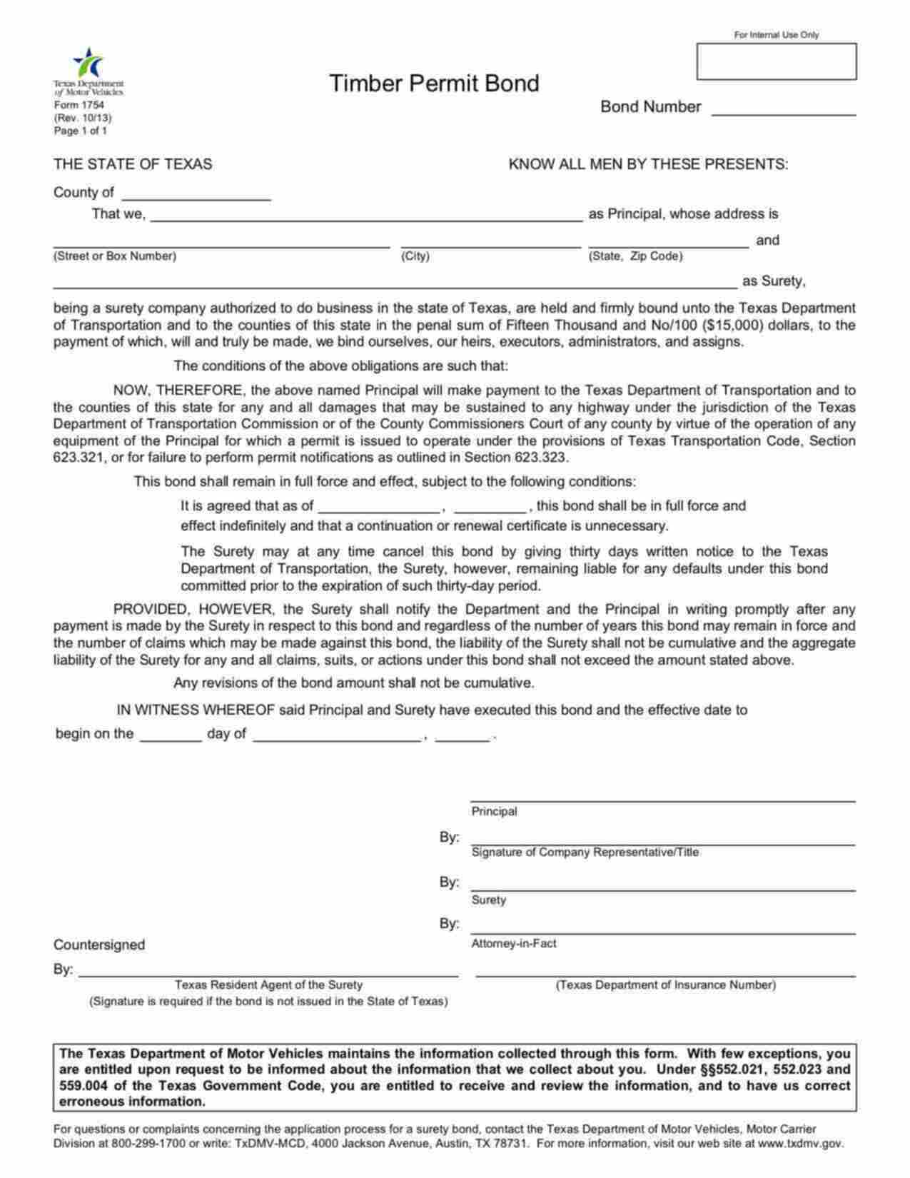 Texas Timber Permit Bond Form