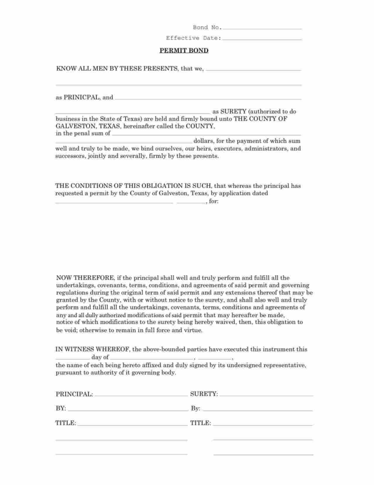 Texas Permit Bond Form