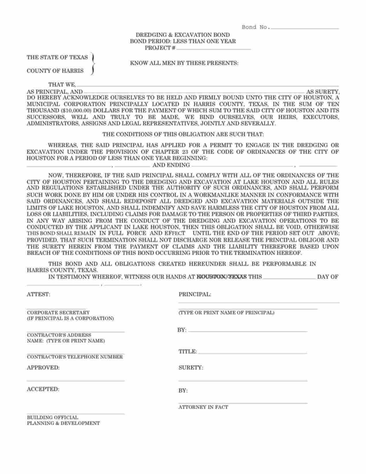 Texas Dredging and Excavation Bond Form