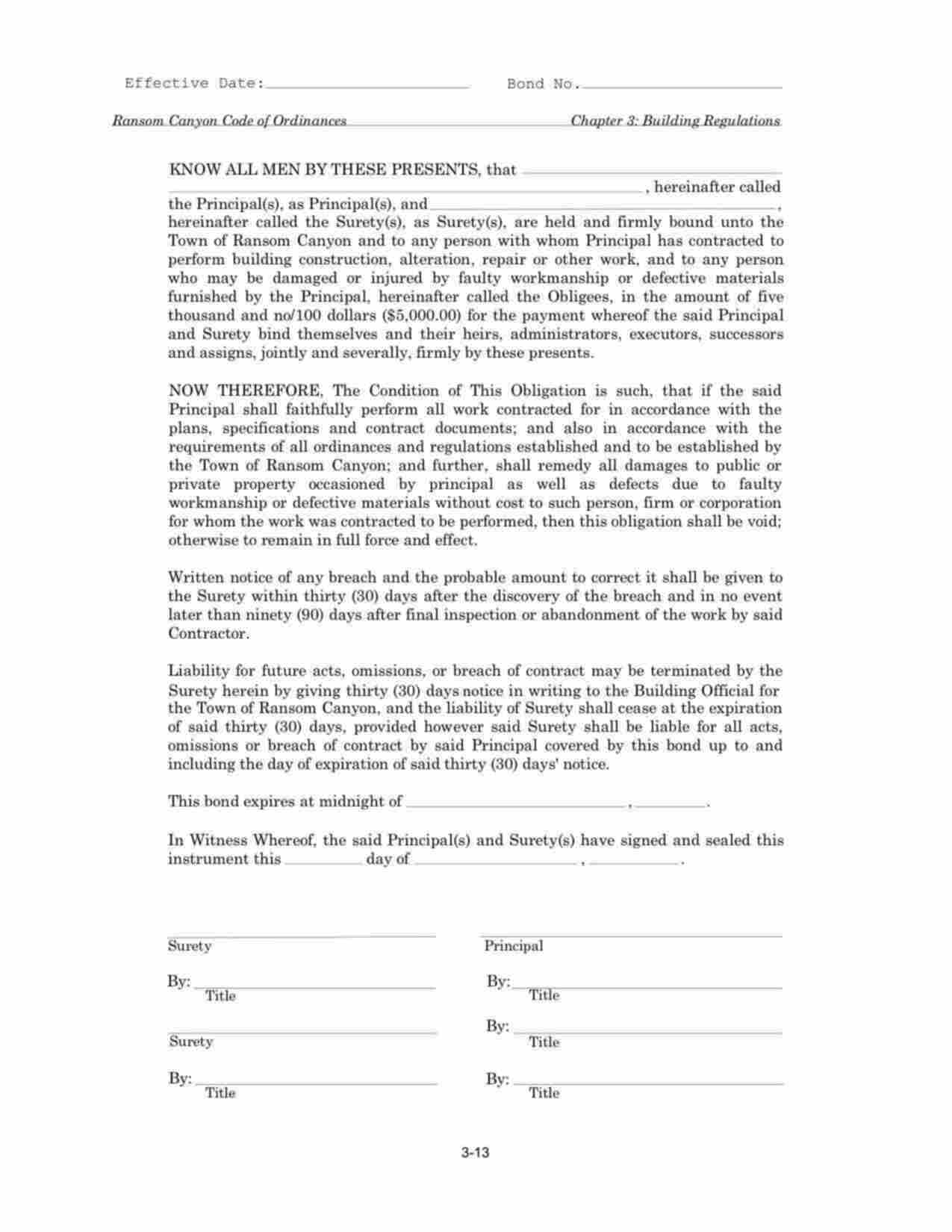 Texas Contractor's License/Permit Bond Form