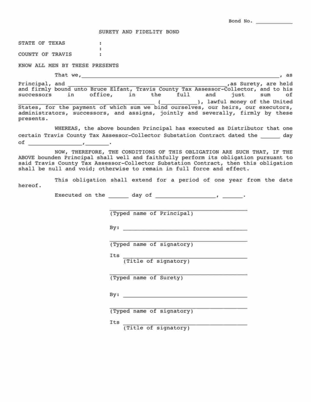 Texas Substation Contract Bond Form