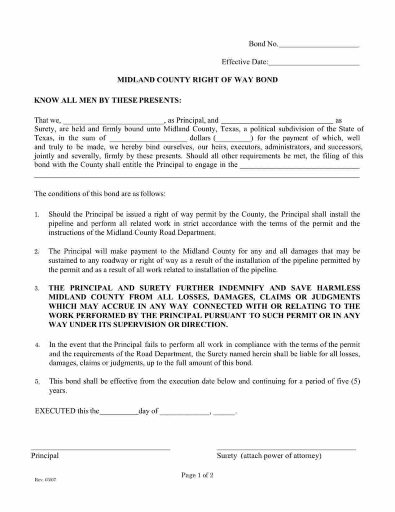 Texas Right of Way Bond Form