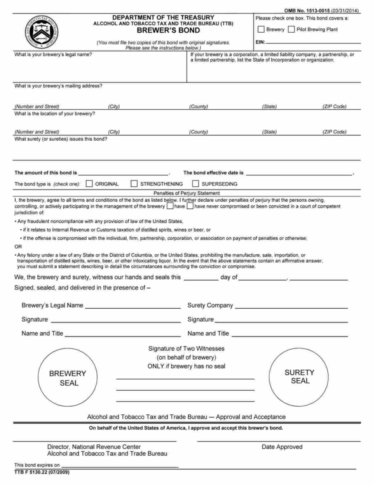 Federal Brewer Bond Form