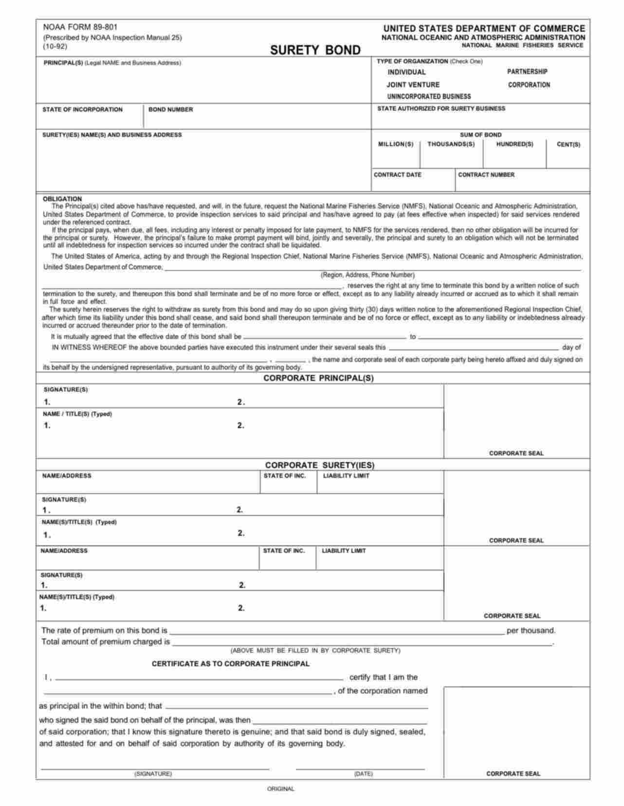 Federal National Marine Fisheries Bond Form