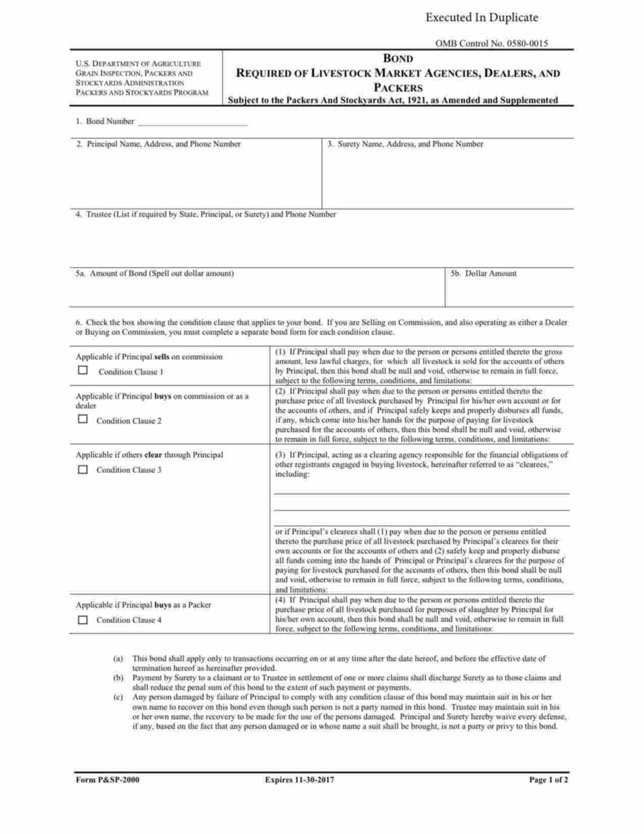 Federal Packers and Stockyards (Clause 1) Bond Form