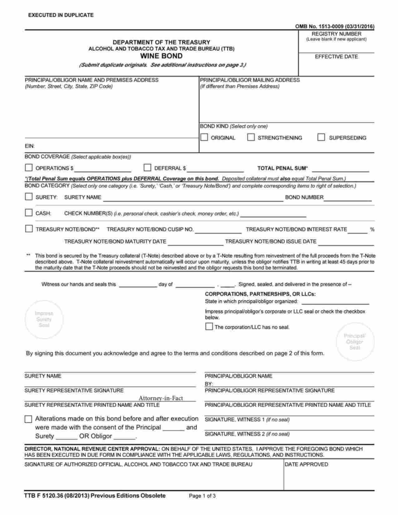 Federal Wine Bond Bond Form