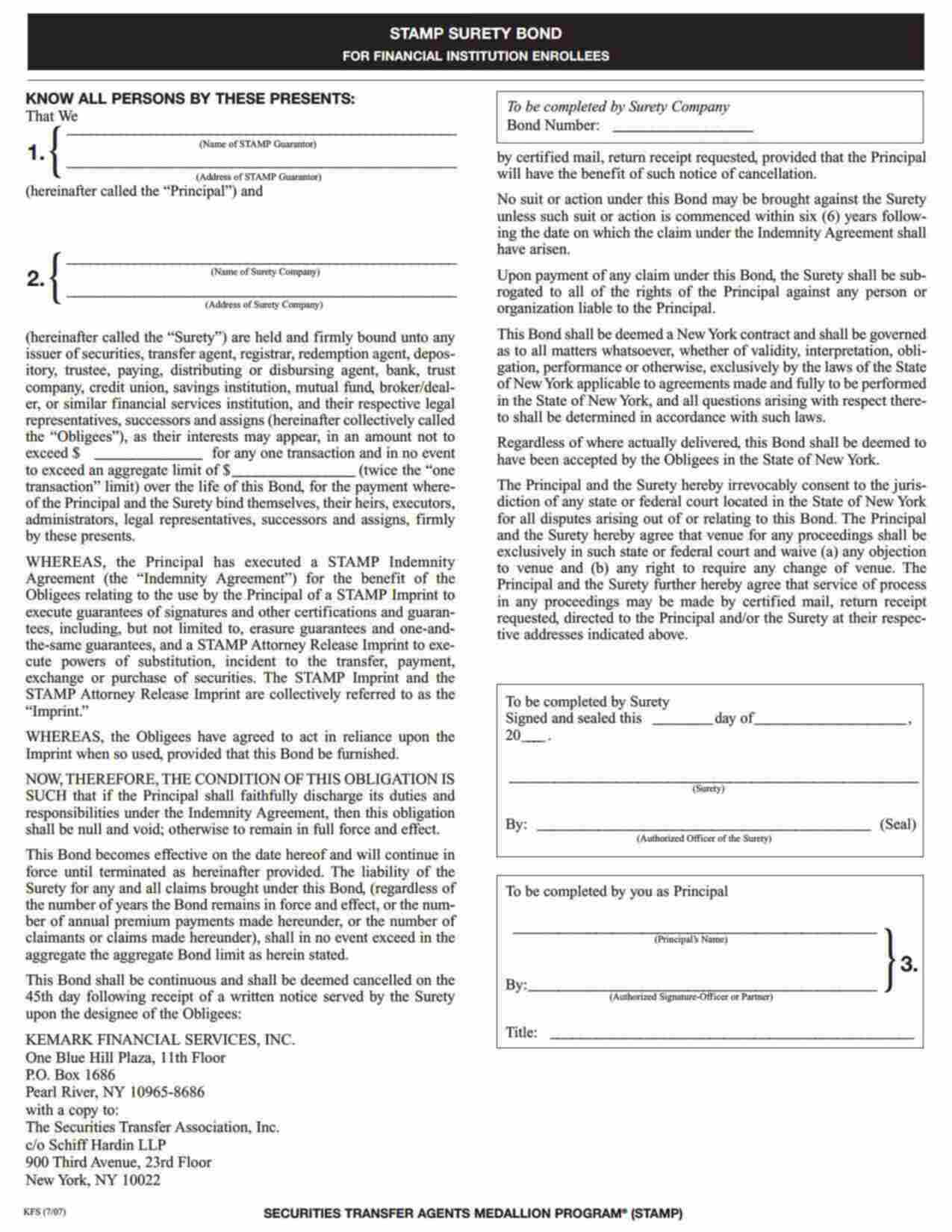 Federal Federal STAMP Indemnity Bond Form