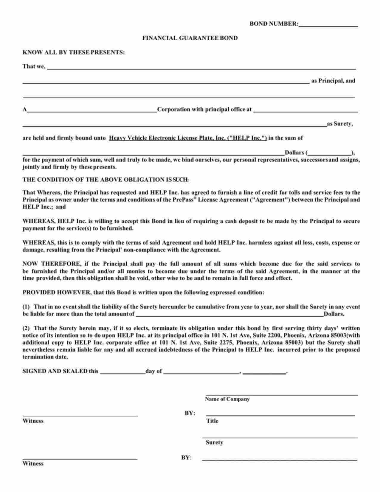 Federal PrePass / Help Inc License Financial Guarantee Bond Form