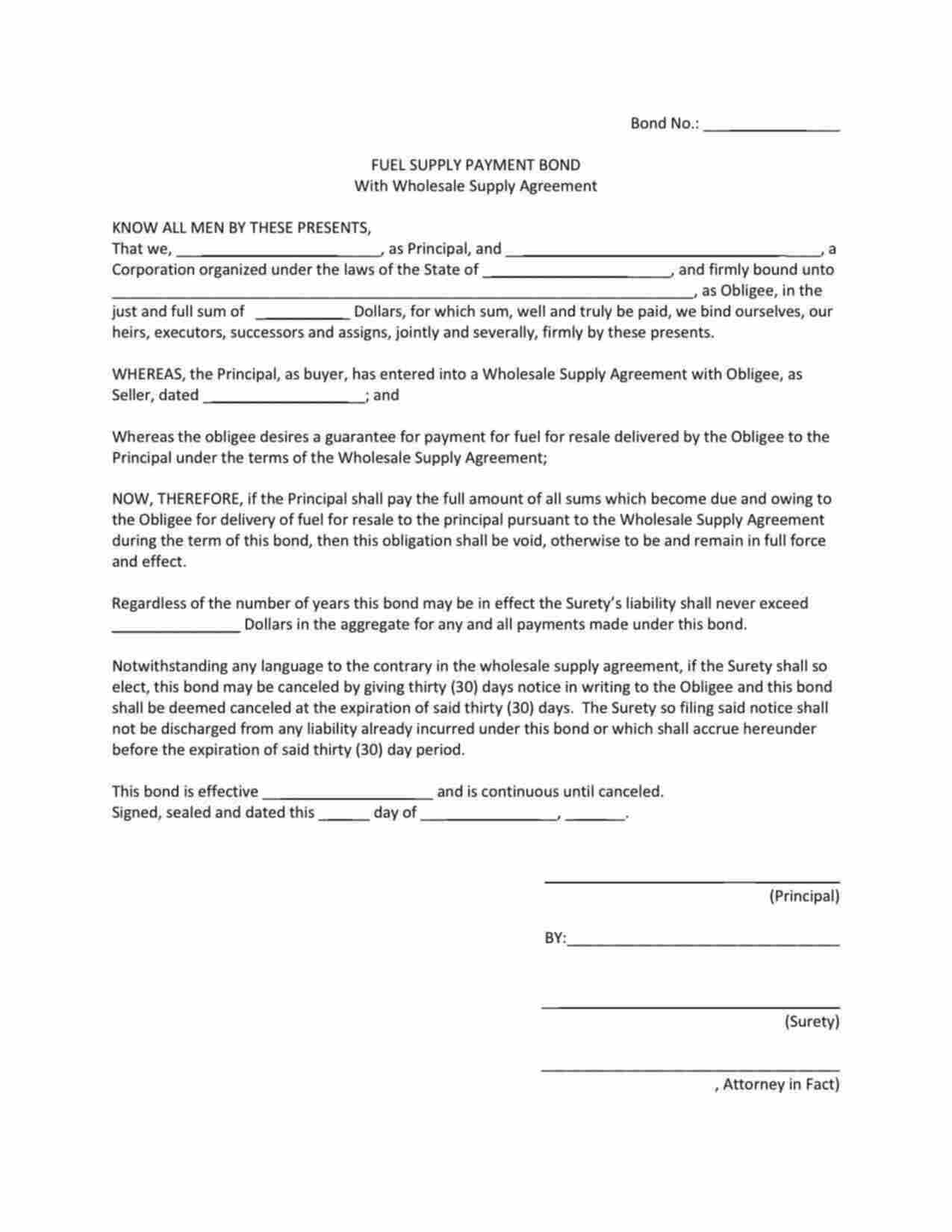 Maryland Fuel Supply Payment Bond Form