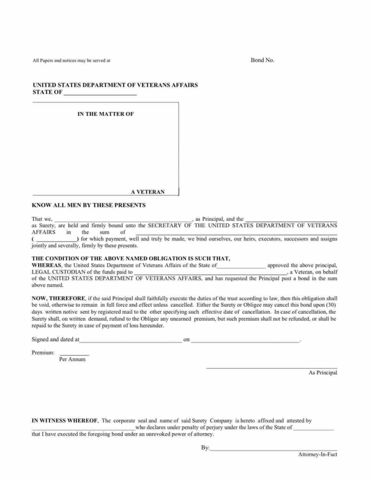 Tennessee Guardian / Legal Custodian Veterans Affairs Bond Form