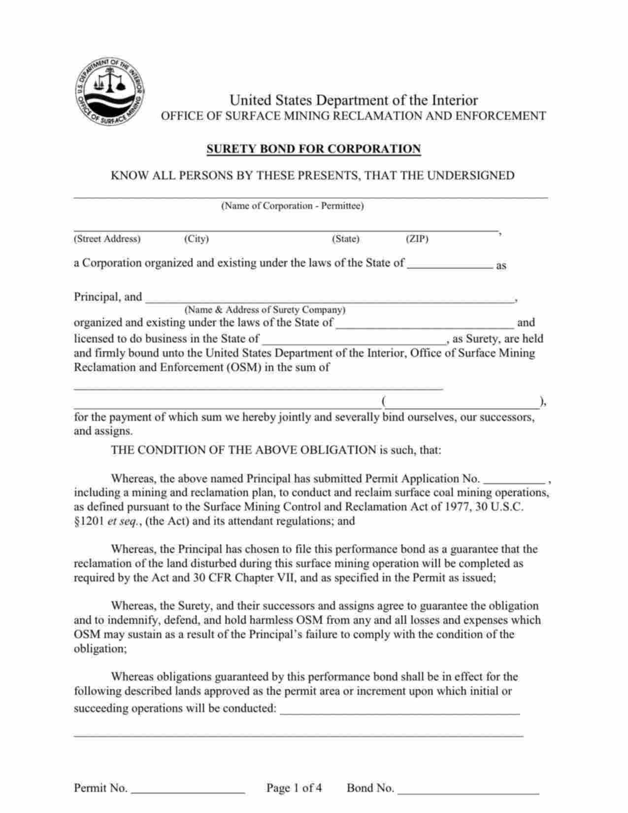 Federal Surface Mining Reclamation Bond Form