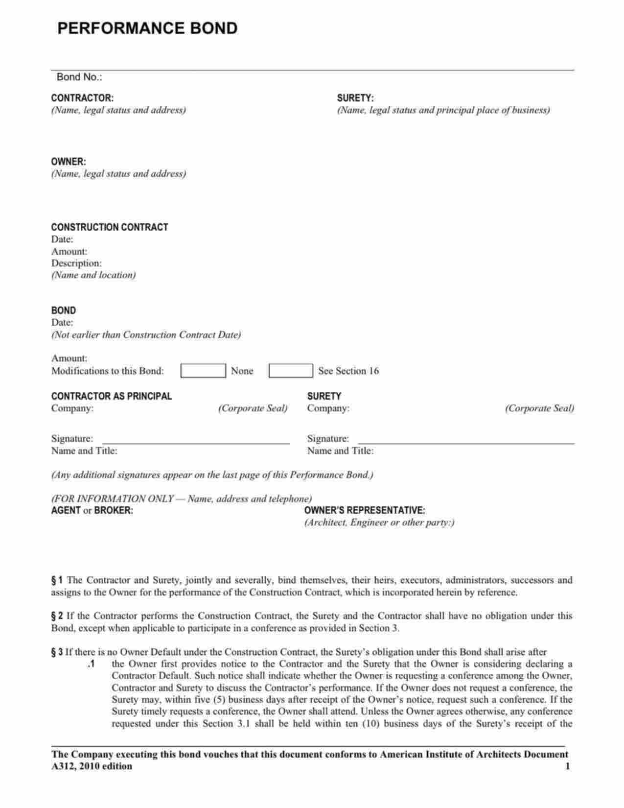 Arizona Contract - Payment / Performance Bond Form