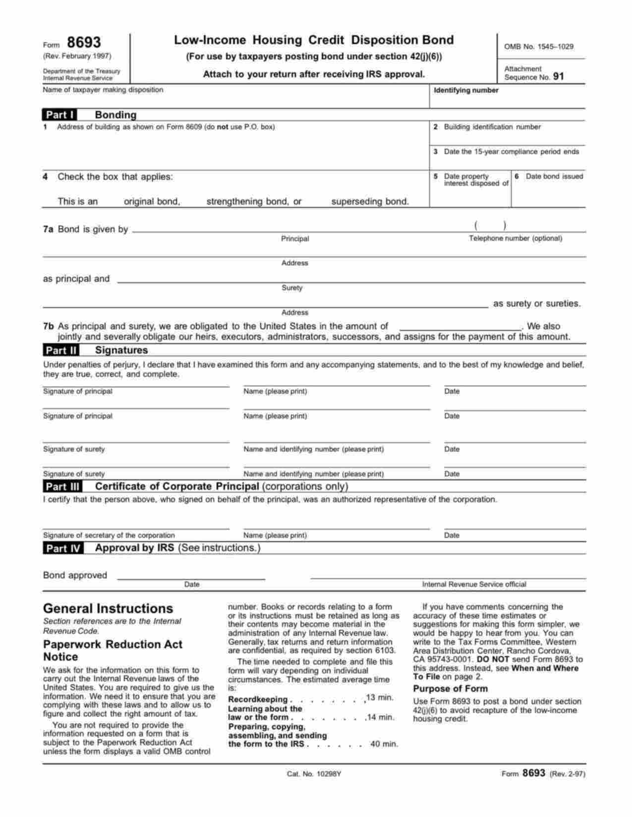 Federal Low-Income Housing Credit Disposition (Form 8693) Bond Form