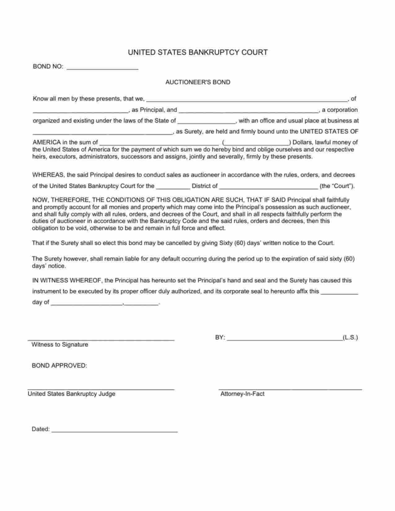Federal Auctioneer Bond Form