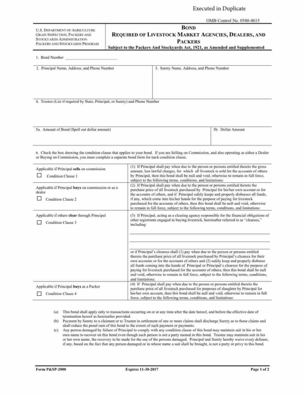 Federal Packers and Stockyards (Clause 3) Bond Form