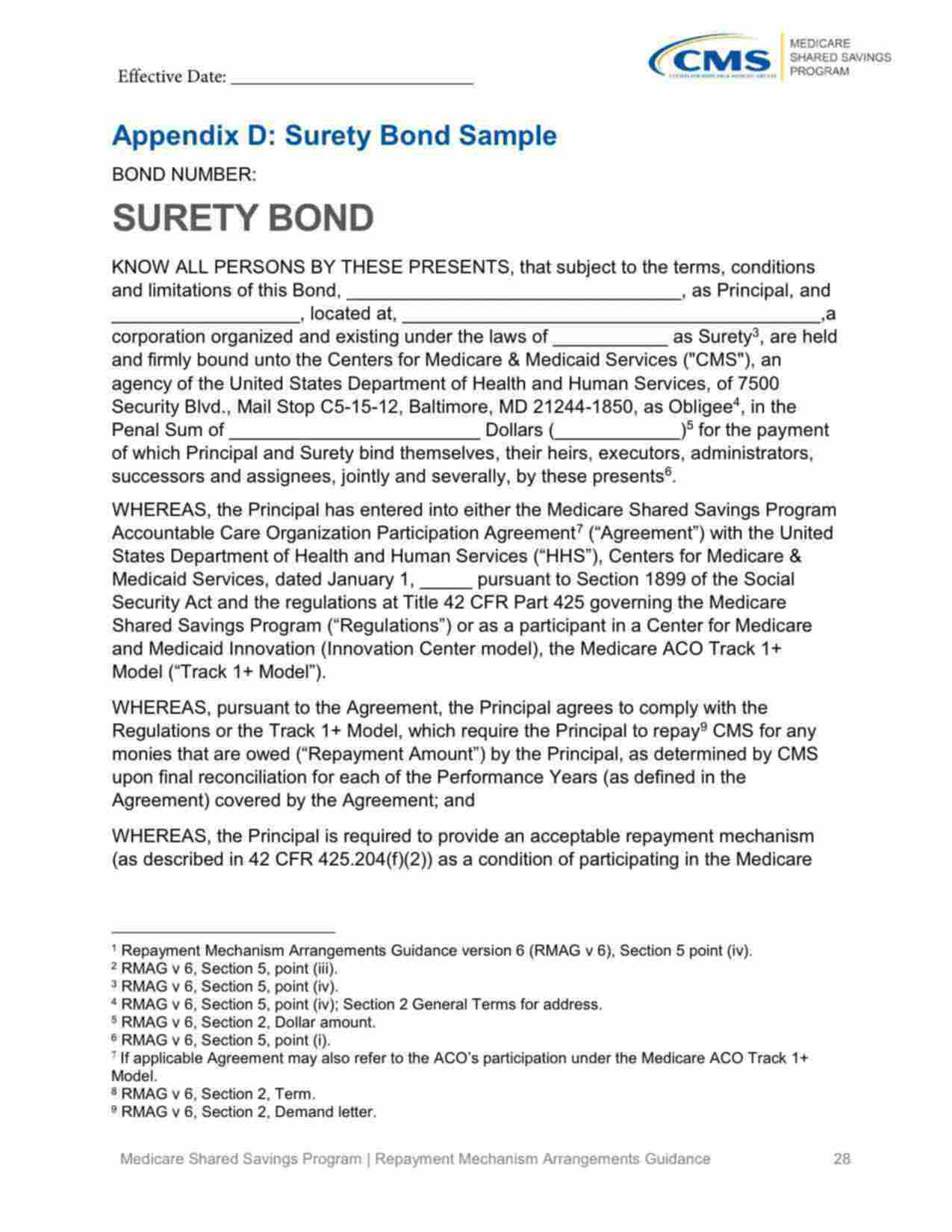 Federal Medicare Shared Savings Program Accountable Care Organization Provider Bond Form