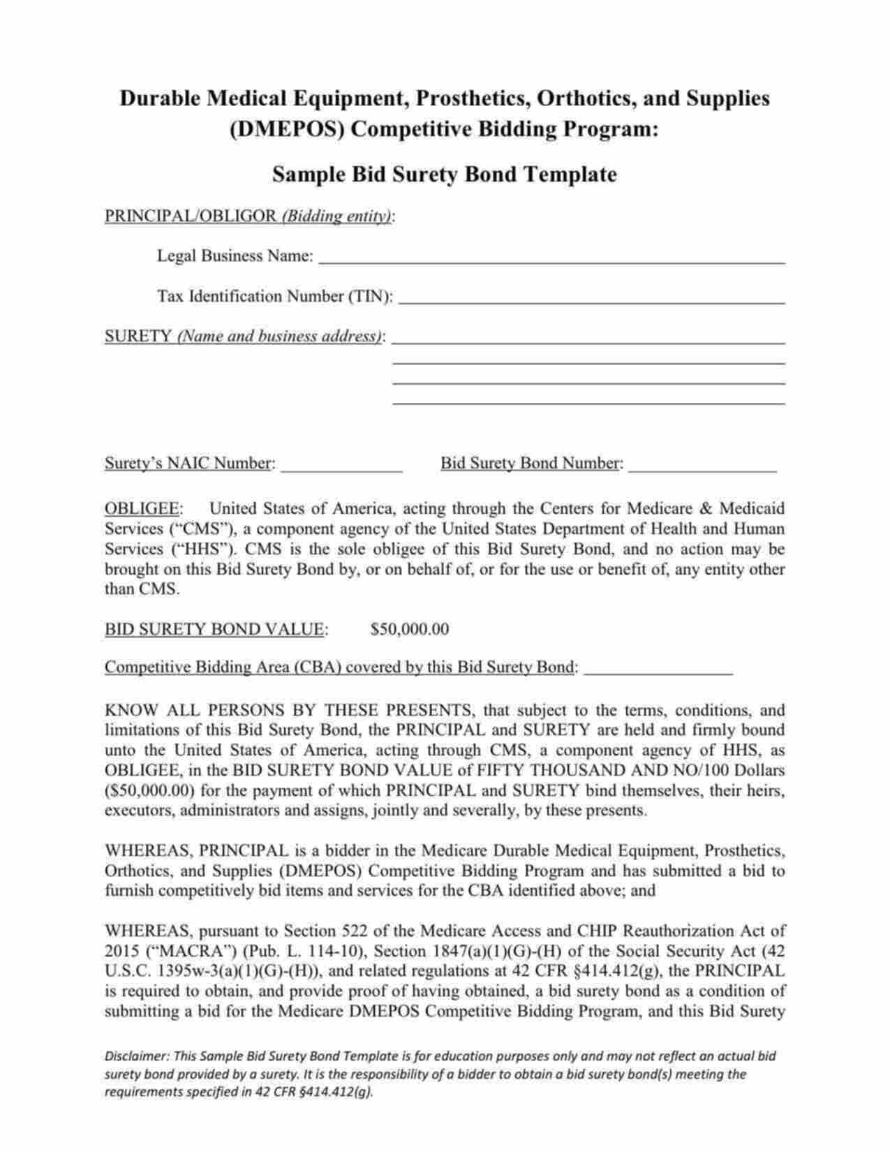 Federal DMEPOS Competitive Bidding Program Bond Form