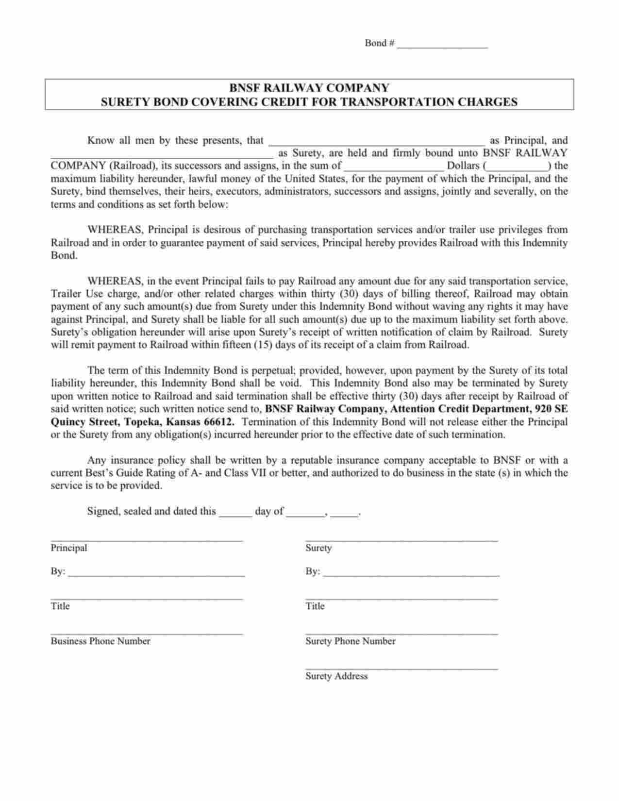 Federal Equipment Interchange Agreement Bond Form