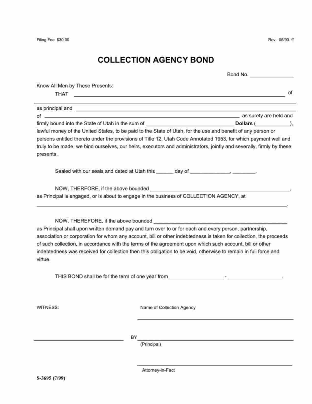 Utah Collection Agency Bond Form