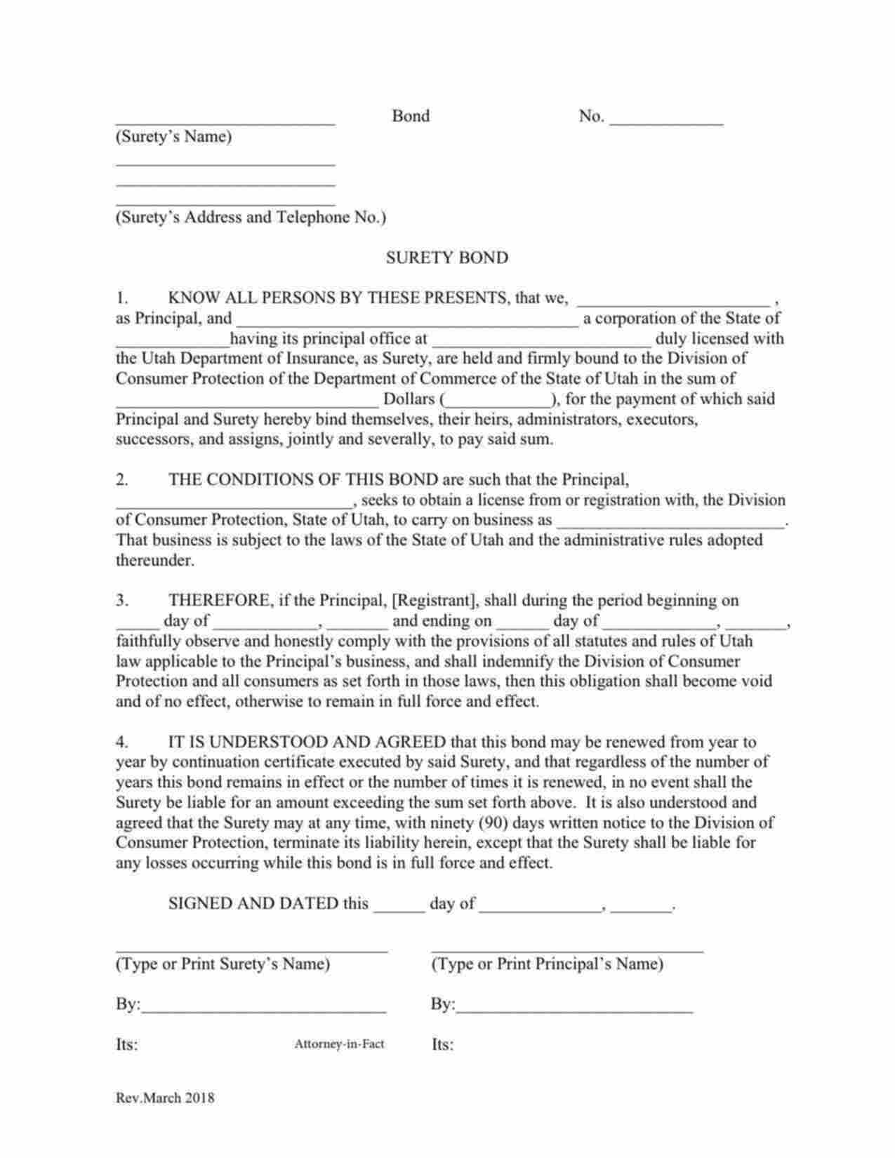 Utah Telephone Soliciting Business Bond Form