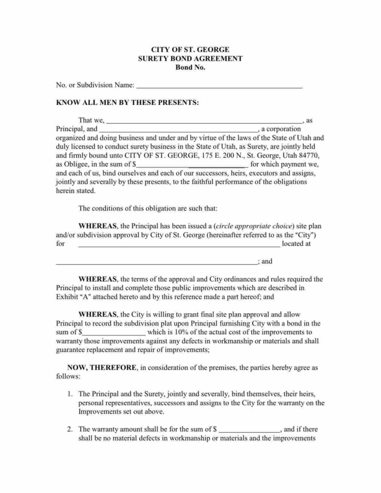 Utah Site Improvement Bond Form