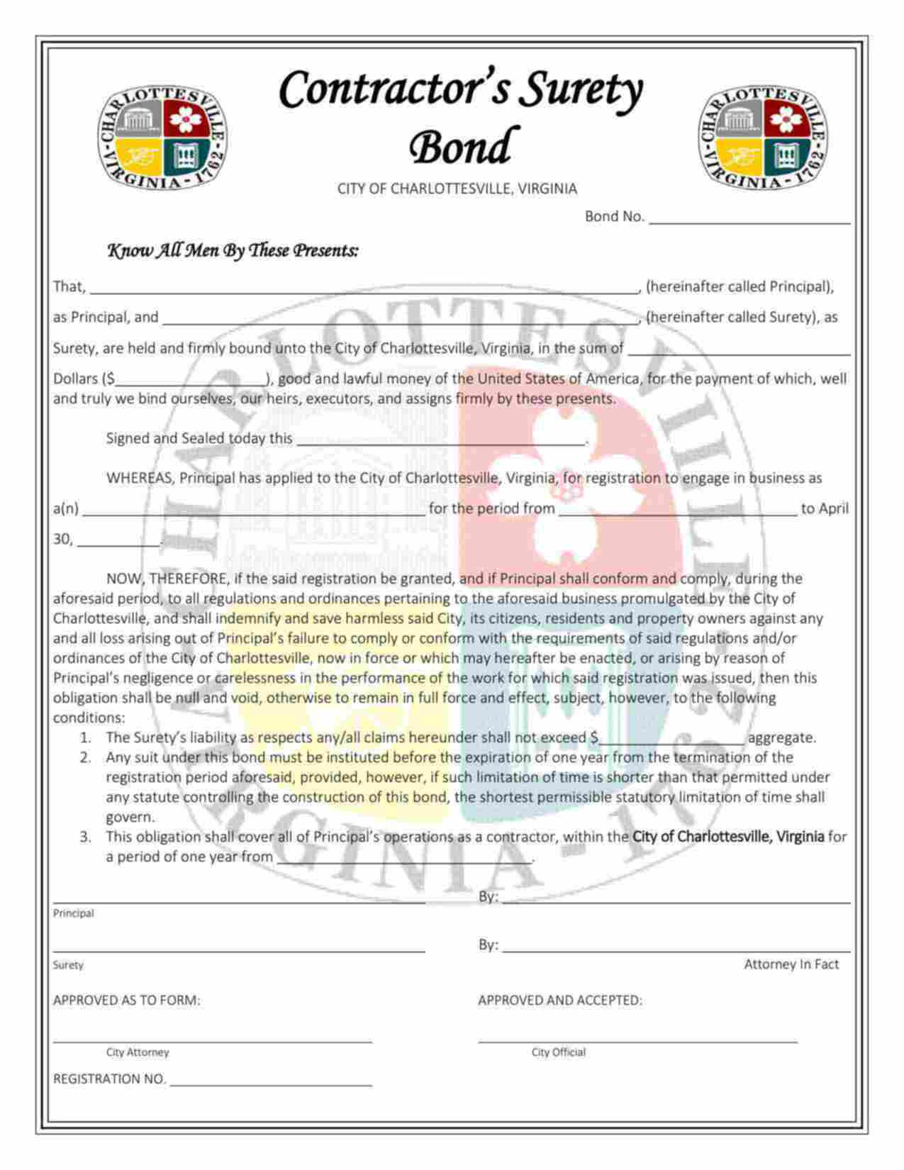 Virginia Contractor's License Bond Form