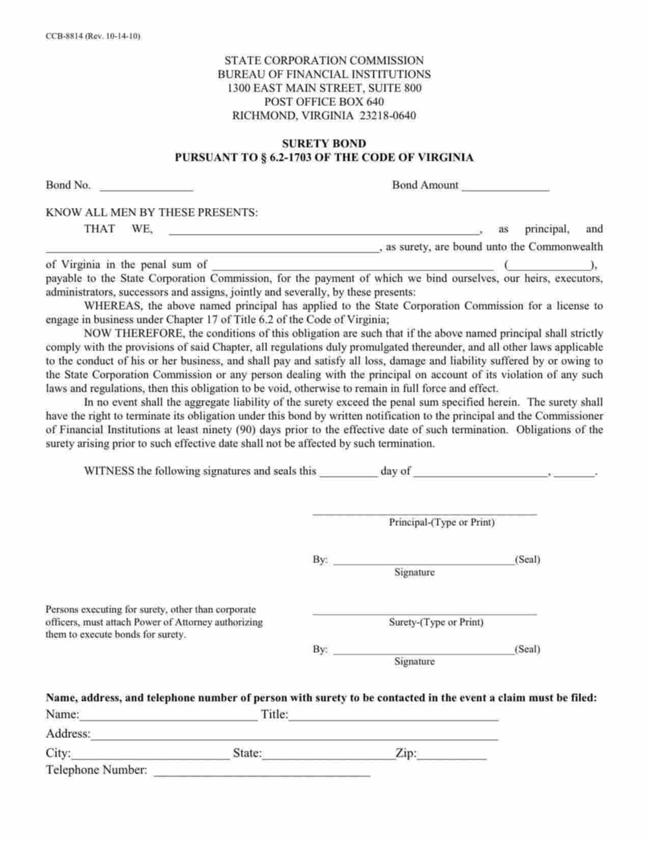 Virginia Mortgage Loan Originator Bond Form