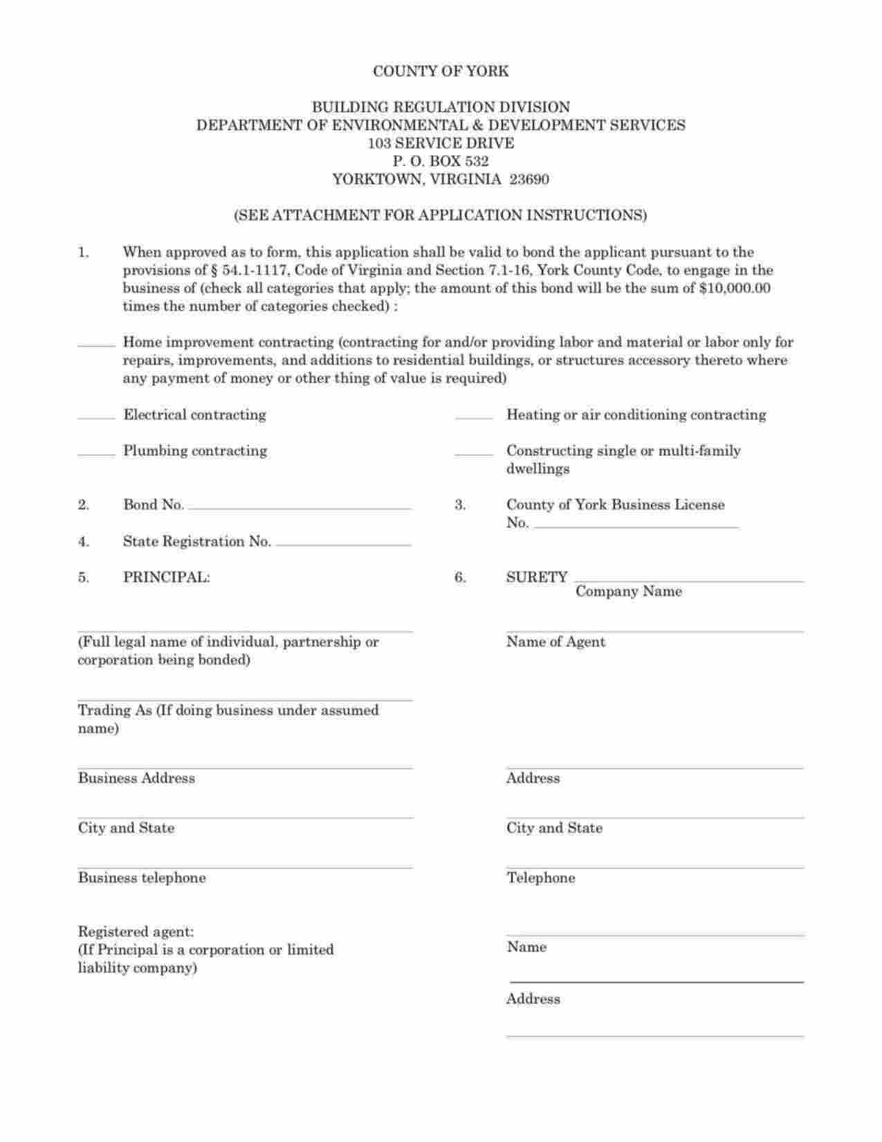 Virginia Electrical Contracting Bond Form