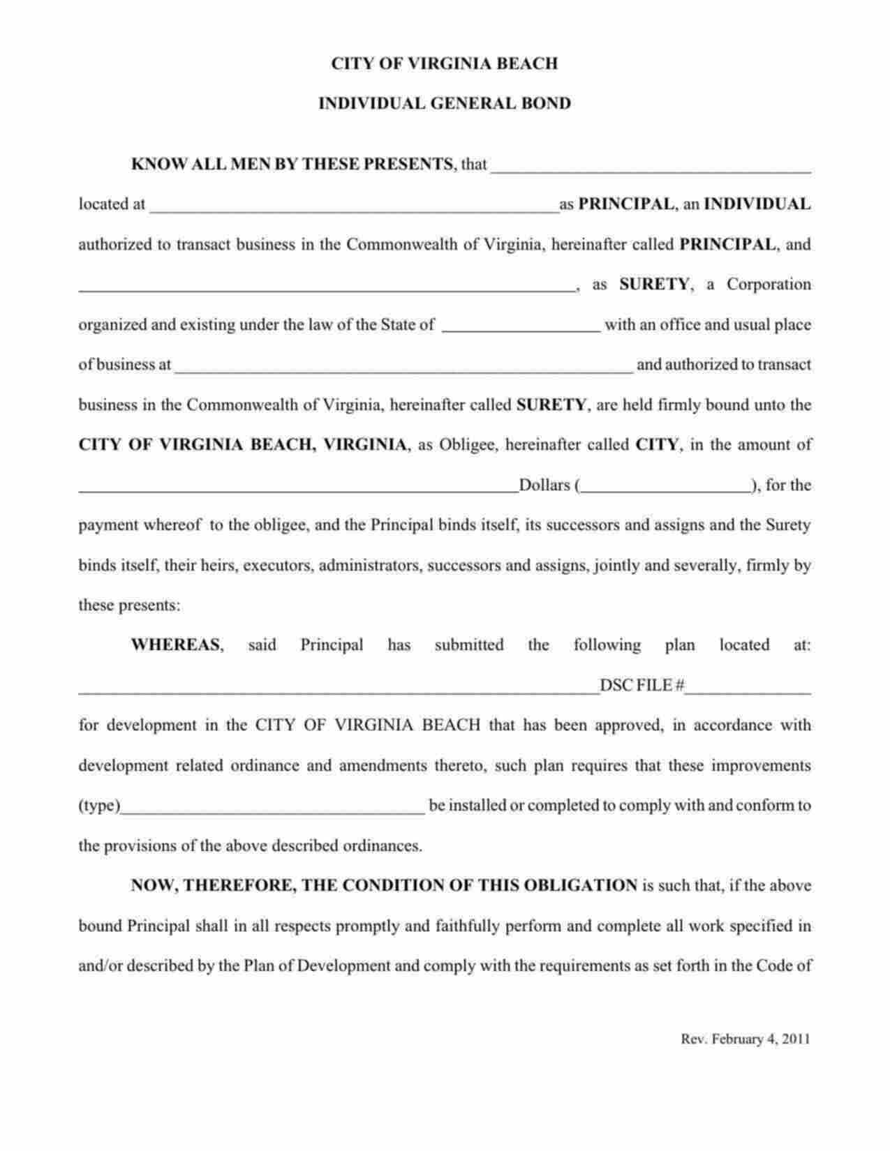 Virginia General Permit (Individual General) Bond Form