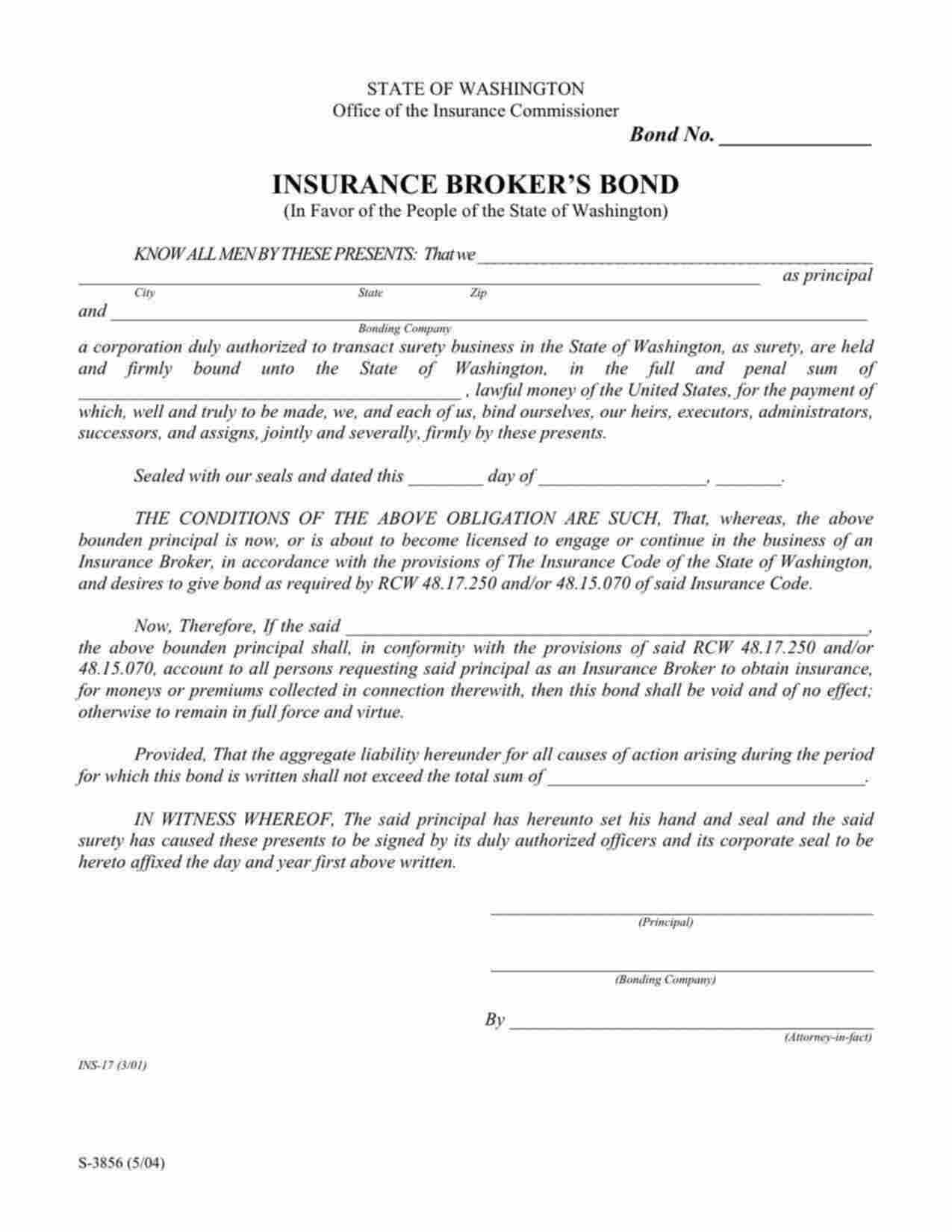 Washington Insurance Broker Bond Form