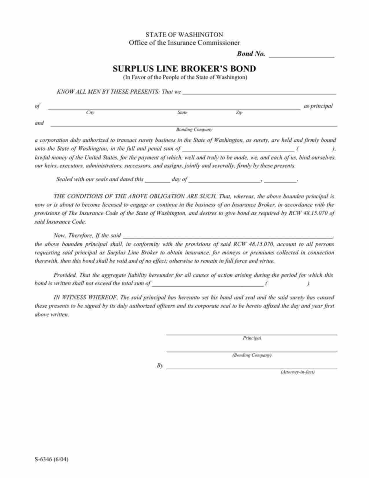 Washington Surplus Lines Broker Bond Form