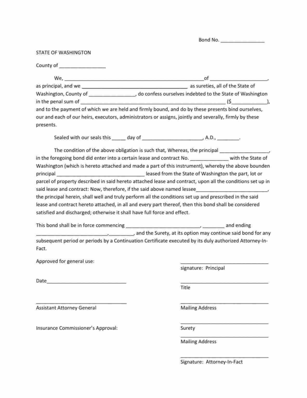 Washington Aquatic Land Lease Bond Form